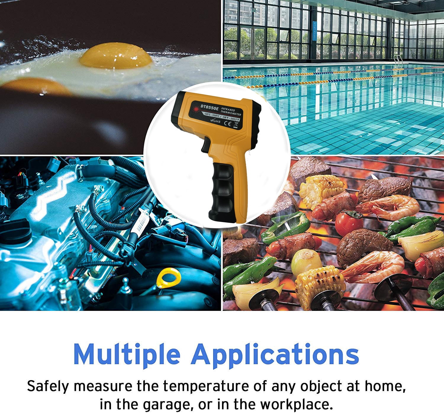 Infrared Thermometer Industrial -58℉-1022℉ (-50℃ to 550℃) Amicable Dual Laser Multipurpose Digital Temperature Gun [Not for Human] Adjustable Emissivity DS 12:1 for Home Repairs, Cooking