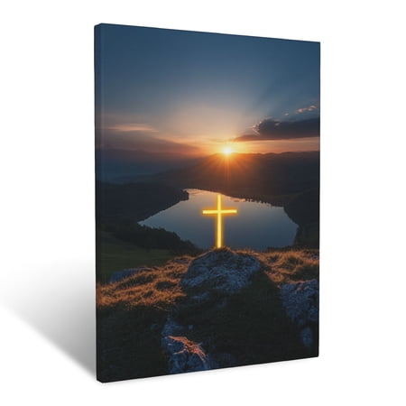 CozyNet Cross Glowing Brightly Over A Peaceful Valley At Dawn A Beacon Of Faith Glowing With Hope Wall Art Prints With Frame Canvas Perfect for Living Room & Bedroom, Wall Decor 12"x16"