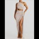 thumbnail image 5 of Conjuntos de Vestidos de Noche Asimétricos con Abertura Alta para Playa y Verano para Mujer Gris M, 5 of 7