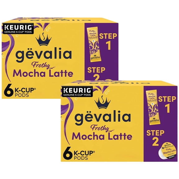 Gevalia Frothy 2-Step Mocha Latte Espresso Keurig K-Cup Coffee Pods & Froth Packets Kit 6 ct Box (Pack of 2)