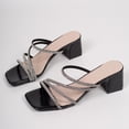 thumbnail image 5 of hoksml Women Multi Rhinestone Strap Block Heel Square Toe Slide Sandals Open Toe PU Slip On Summer Dress Shoes, 5 of 9