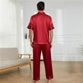 thumbnail image 4 of Kureaily Men‘s Satin Silk Button Down Pajamas Sets Solid Two Piece Family Sleepwear Loungewear Short Sleeve Silk Nightwear Pajama Pants Sleepwear, 4 of 5