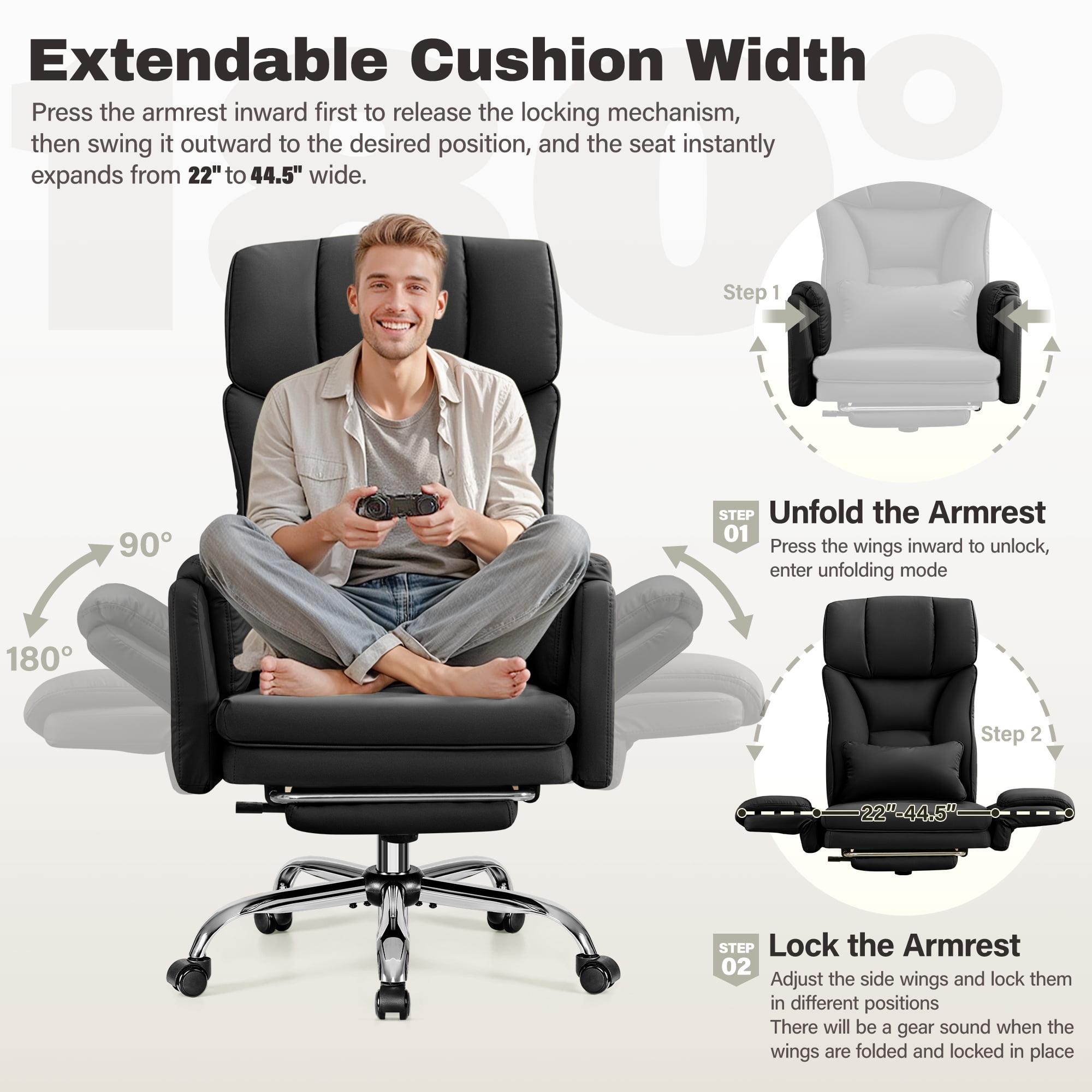 COOLHUT Big and Tall Office Chair, High Back Executive PU Leather Desk Chair with Footrest, Ergonomic Home Office Chair Computer Chair with Lumbar Support & Padded Armrest, Black
