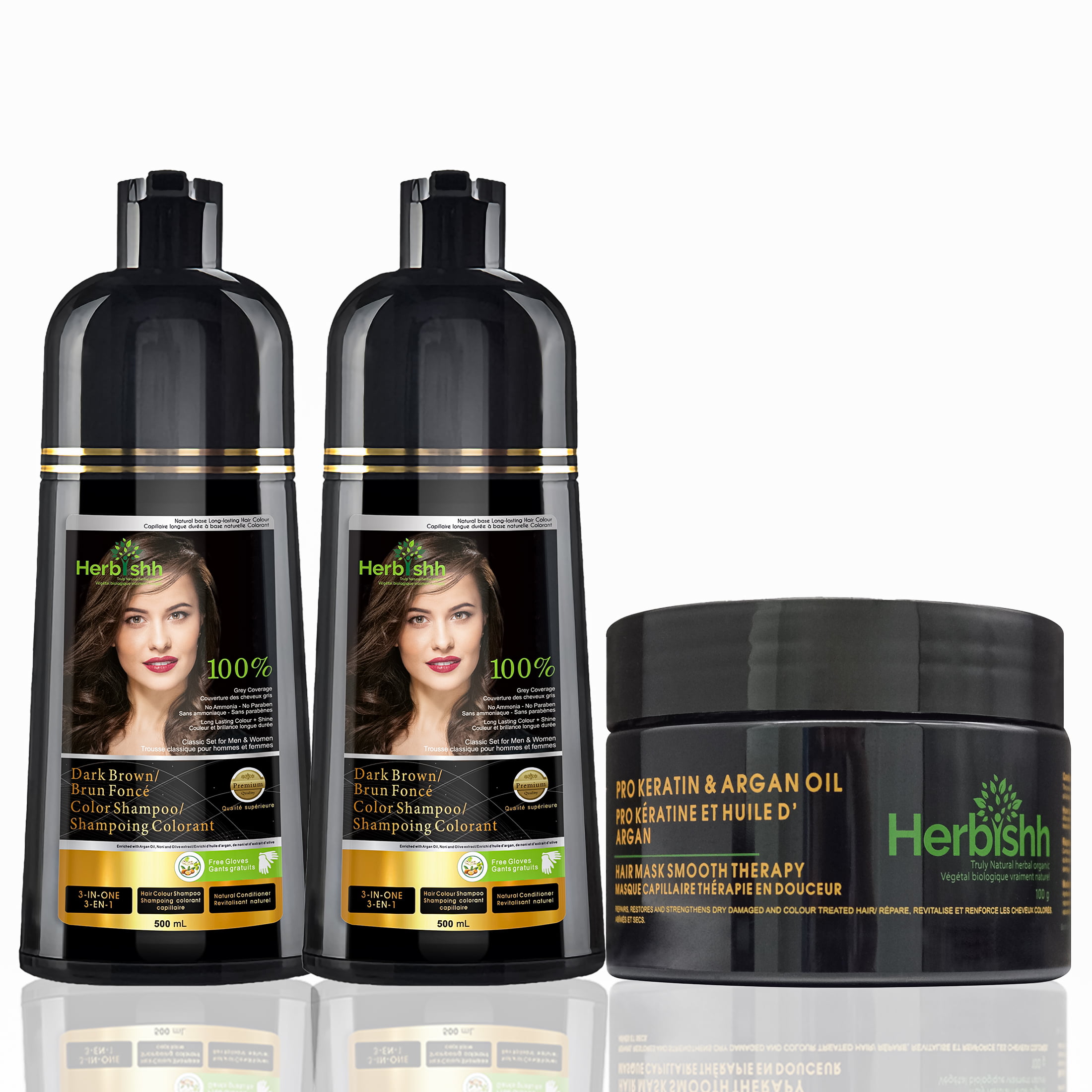 Combo Pack-2pcs Herbishh Hair Color Shampoo + 1pc Argan Hair Mask- Hair Dye Shampoo (Dark Brown) Walmart.com