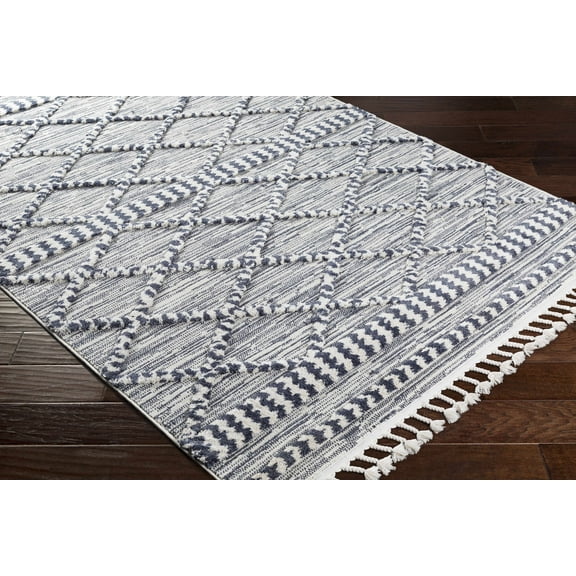 Hauteloom Columbus Living Room, Bedroom Area Rug - Bohemian/Global - High Pile - Navy, Ivory - 5'3" x 7'