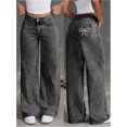 thumbnail image 2 of Pantalones vaqueros bordados con lazo for mujer Y2k, pierna recta, pantalones vaqueros de cintura alta, pantalones largos sueltos, pantalones adelgazantes, 2 of 7