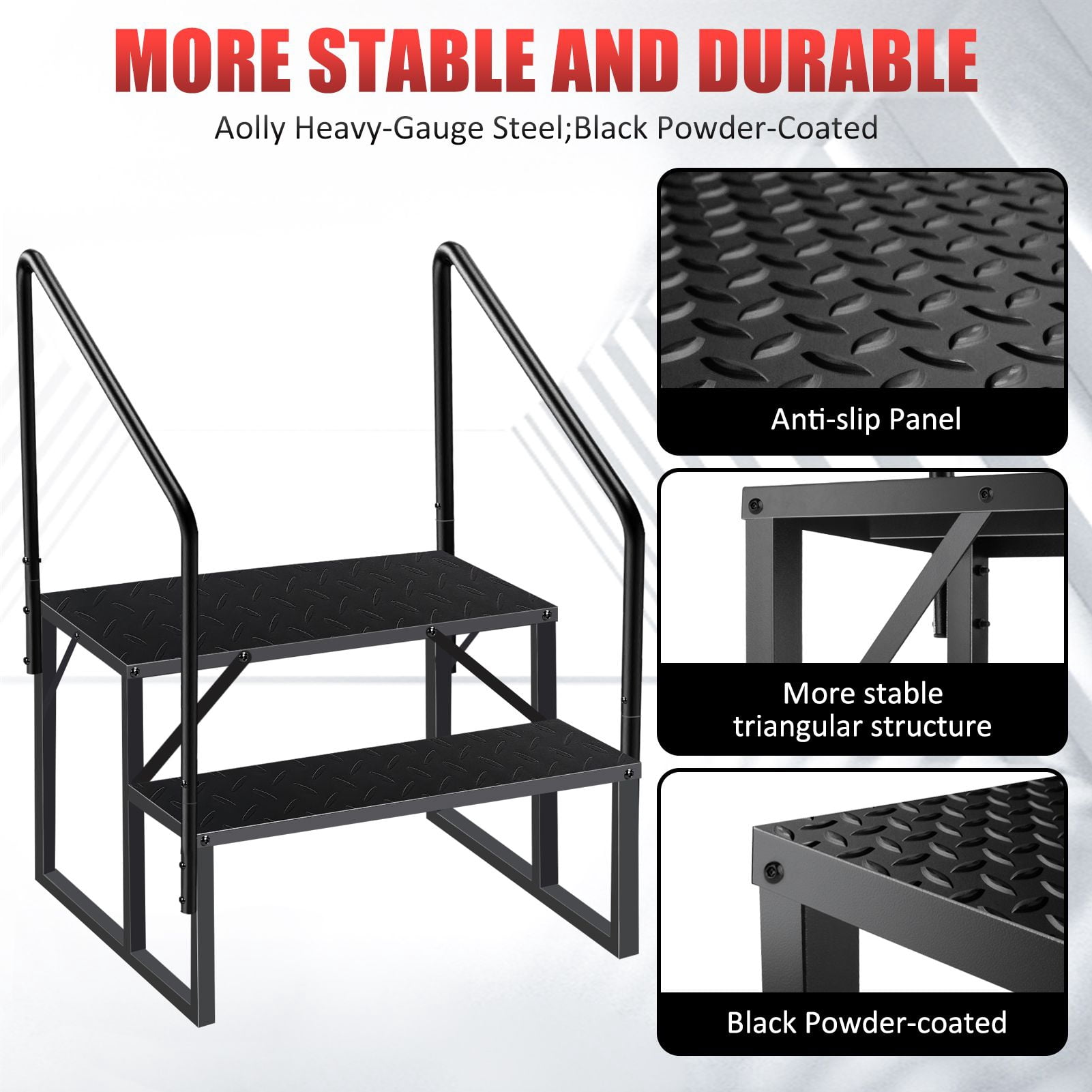 Hot Tub Steps Outdoor, RV Steps with Handrail, Portable RV Stairs 2/3/4/5 Step, Heavy Duty Truck Camper Steps Ladders for Travel Trailers, 5th Wheel, Motor Home, Spa, and Porch