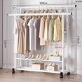 thumbnail image 3 of Yucurem Clothes Rack with Double Hanging Rods, Rolling Clothing Rack Metal Garment Rack for Bedroom Closet Storage (56x48x47inch White), 3 of 9