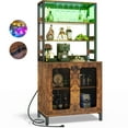 thumbnail image 5 of iSunirm Tall Wine Bar Cabinet with LED Light and Power Strip, 67'' Standing Liquor Cabinet with Door & Glass Holder, Coffee Bar Cabinet, Bakers Rack Cabinet, for Living Room, Kitchen, Rustic Brown, 5 of 9