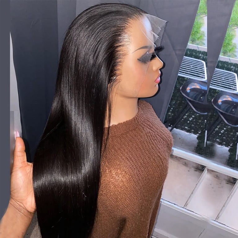13x4 HD Transparent Lace Front Wig Human Hair Pre Plucked 12 Inch Straight Amazon.com : Straight Lace Front Wig Brazilian Human Hair  main image 2