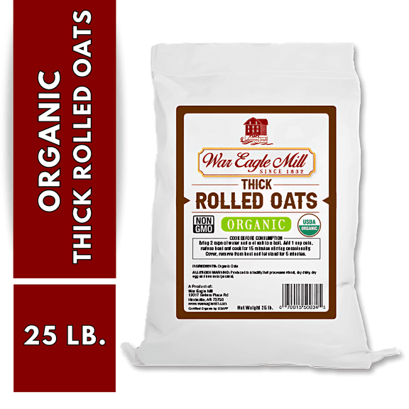War Eagle Mill Organic Thick Rolled Oats, 25 lb Bag