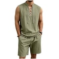 thumbnail image 3 of BVOFAR Mens 2 Piece Outfits Summer Casual Short Sets Comfy Lace Up Hippie Tank Tops and Drawstring Shorts Renaissance Medieval Tunic Beach Vacation 2 Piece Sets Army Green XXL, 3 of 10