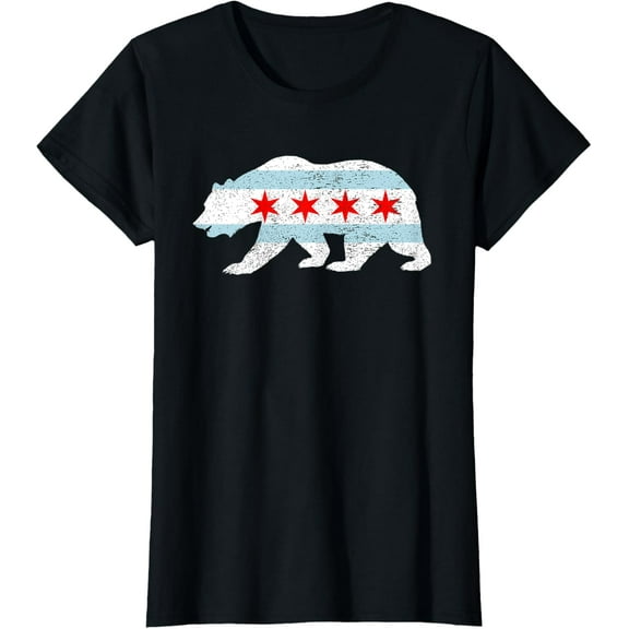 Sweet Vintage Retro Chicago City Flag Bear Print T-Shirt