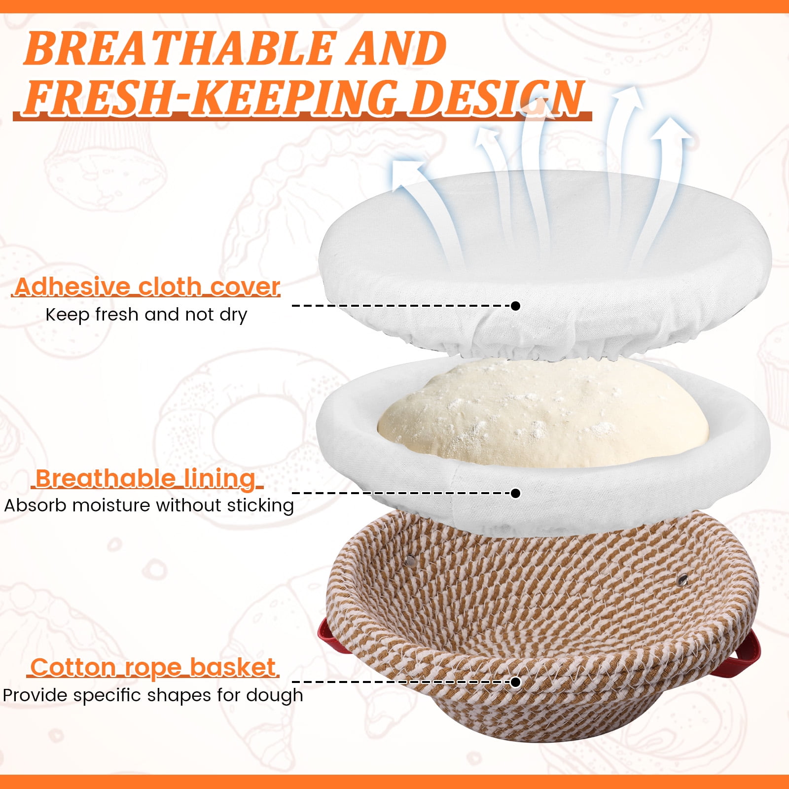 Cotton Rope Proofing Basket for Bread Baking Oval And Round Banneton Bread Basket with Liner And Cover for Homemade Sourdough Baking
