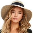 thumbnail image 1 of Sombrero de paja para mujer, ideal para la playa, con protección UV UPF50, plegable y de verano., 1 of 6