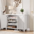 thumbnail image 6 of Kojooin 4-Tier Shoe Storage Cabinet, Farmhouse Shoe Rack Organizer Cabinet with 3 Adjustable Shelves & Side Cabinets, Freestanding Shoe Cabinet Storage with Anti-tip Fitting for Entryway, 6 of 7