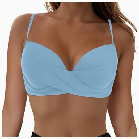 ORT Bikini Tops for Women Push Up Swimsuit Top Lace Up Padded Bathing Suit Tops Twist Bikini Top Only(Light Blue M)
