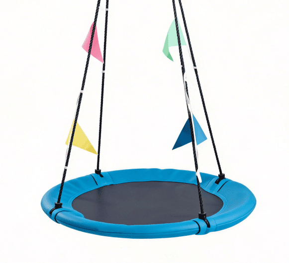Flying Saucer Swing, 33"-63" Adjustable Height Tree Swing with 4 Detachable Flags, Playground Swing