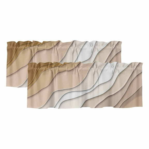 2 Pack Modern Abstract Valance for Window Geometric Beige Gradient Kitchen Valance Rod Pocket Short Curtain Topper Decorative Window Treatment for Living Room Bedroom 42"x18"