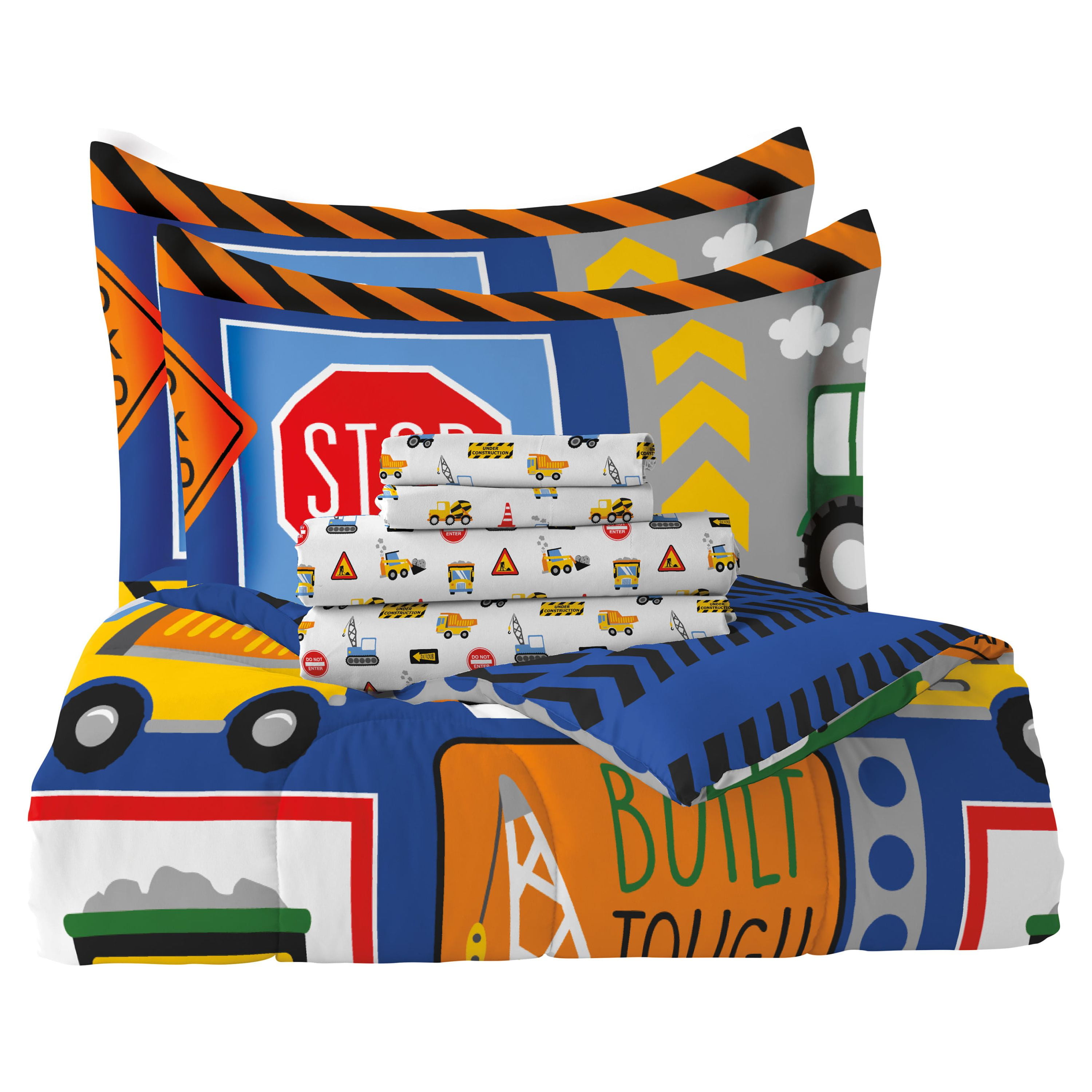 Dream Factory Under Construction Full 7 Piece Comforter Set, Polyester, Microfiber, Blue, Multi, Child, Unisex
