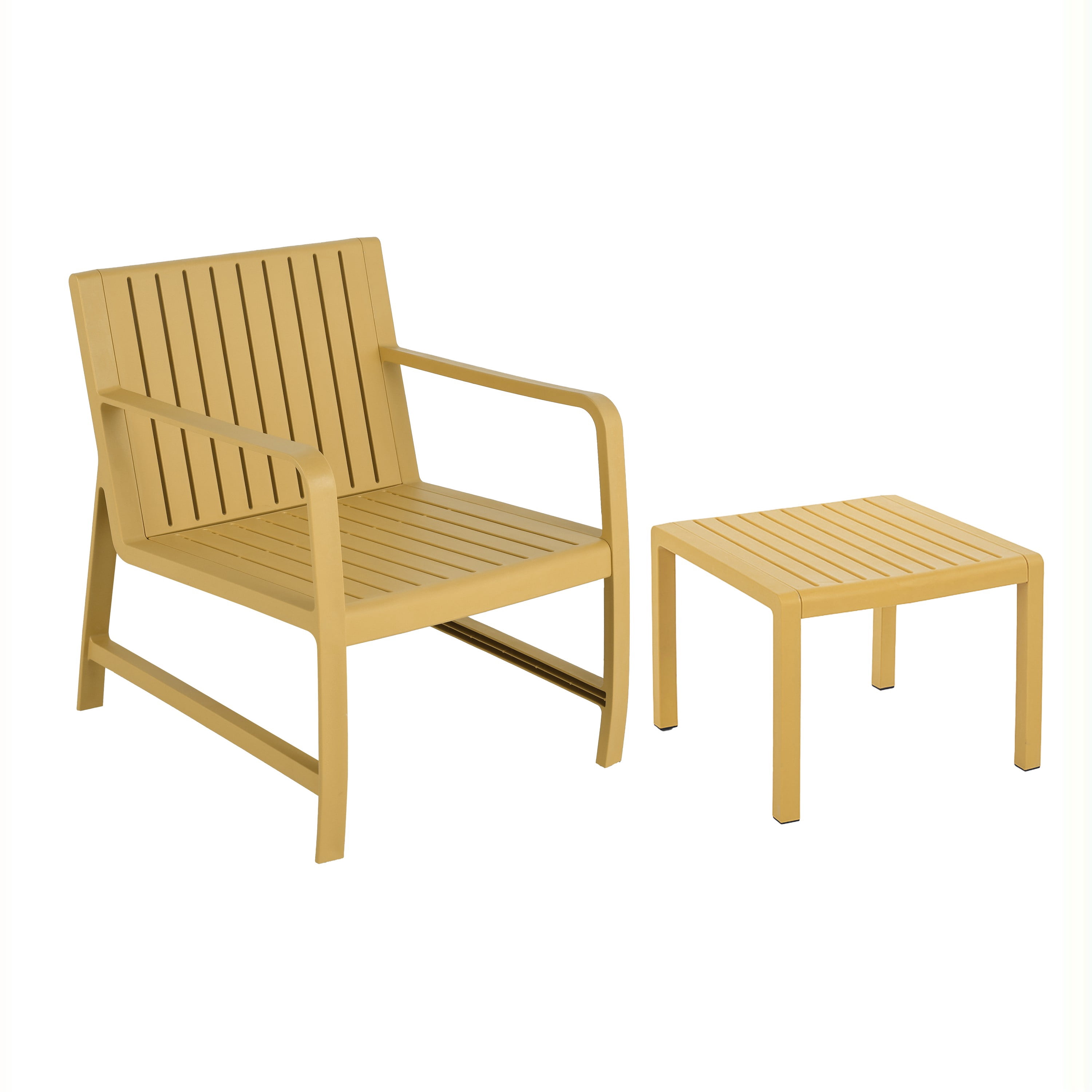 Patio Furniture Set, 2 Piece PP Material Chair Table Combo for Garden Balcony Yard, Yellow