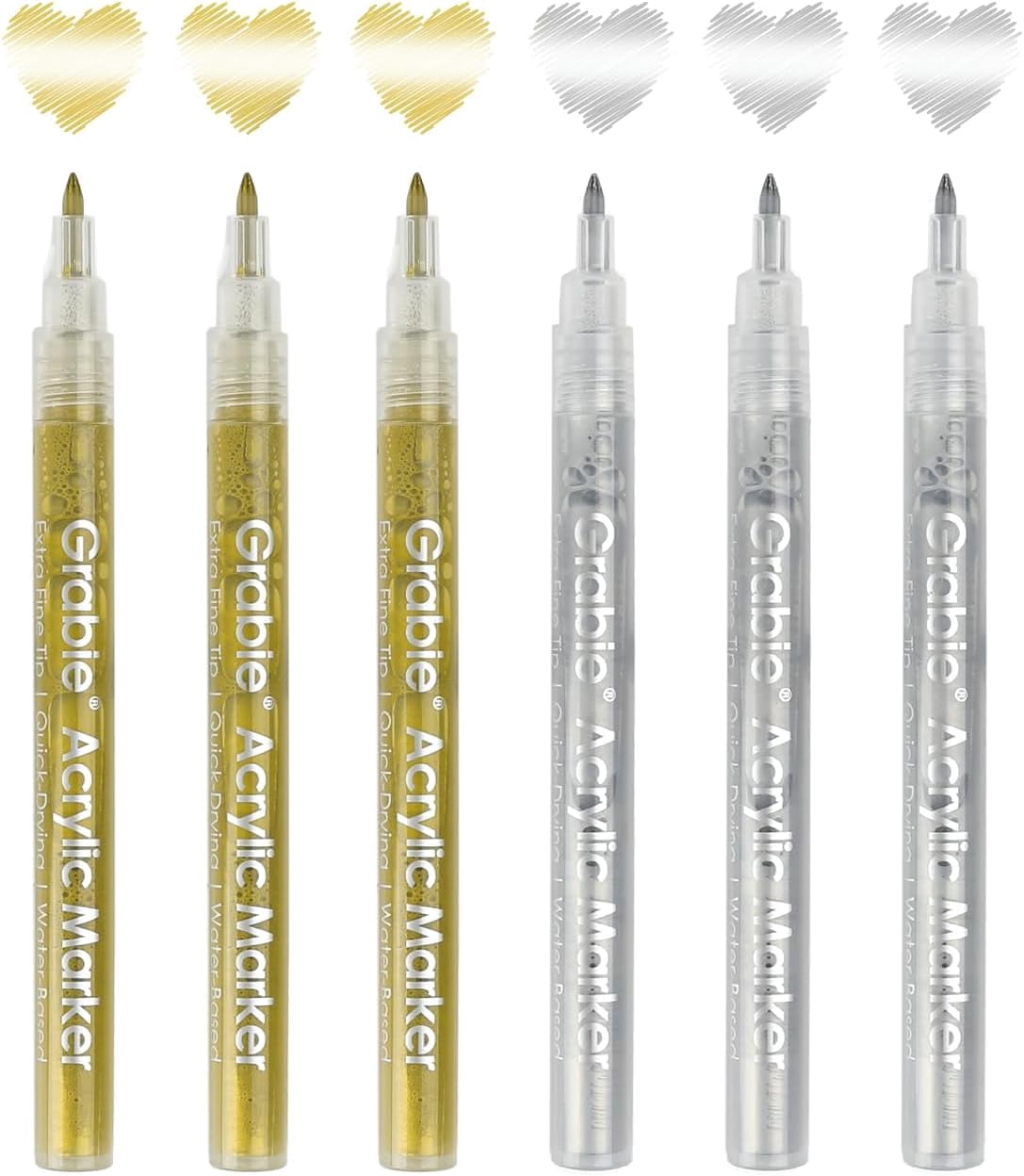 Gold&Silver Extra Fine Tip Acrylic Paint Marker Set, 6 Pack Gold Paint Markers, 0.7mm Acrylic Paint Pens for Black Paper, Halloween Pumpkin, Christmas DIY, Silver Pen(Gold&Silver)