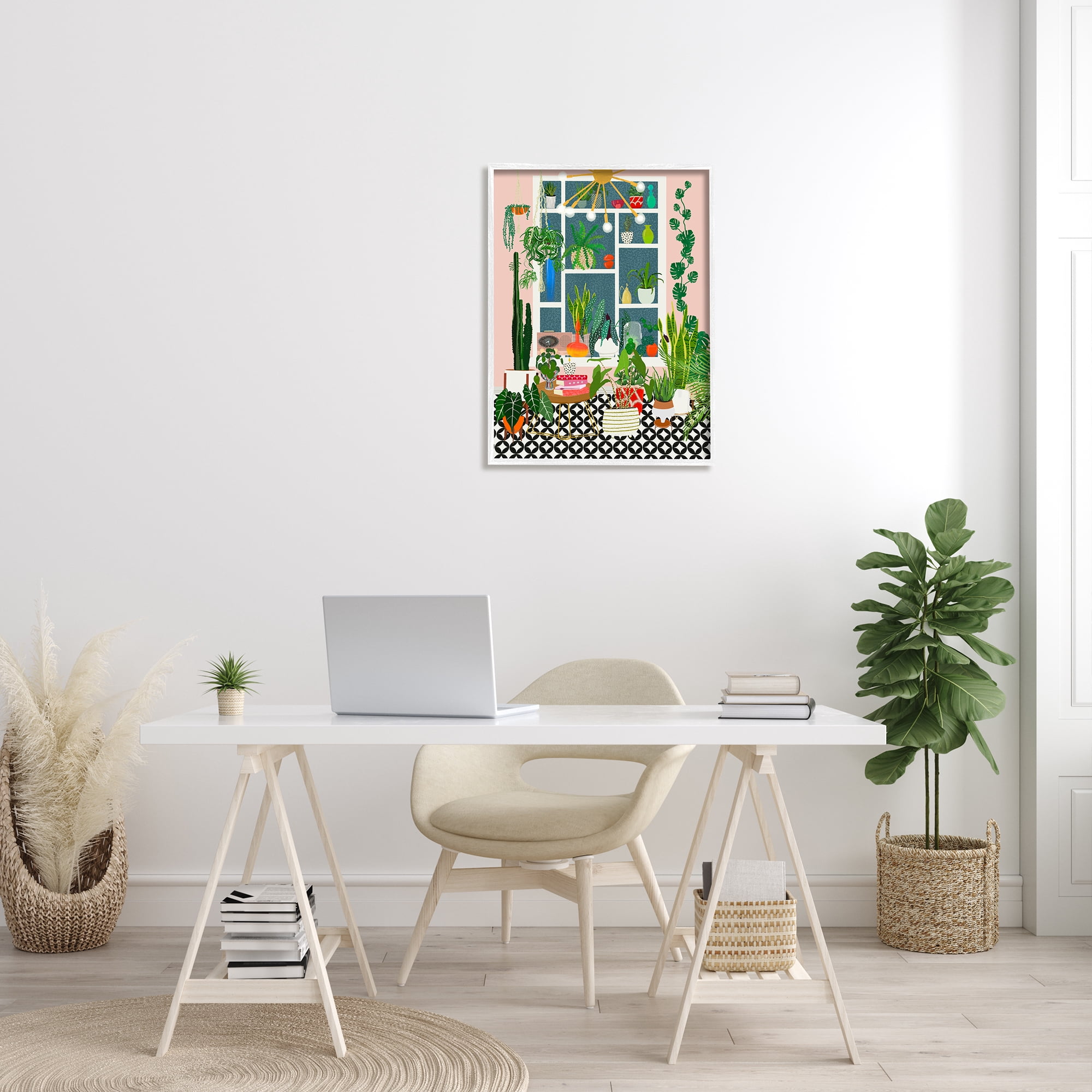 Stupell Industries Modern Chic Home Interior Plant Lover Sanctuary Botanical & Floral Painting White Framed Art Print Wall Art, 24 x 30