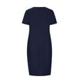 thumbnail image 4 of Summer T Shirts Dress for Women Casual Short Sleeve Crewneck Cotton Tiered Dress with Pockets Knee Length Dress (US 6, Navy), 4 of 5