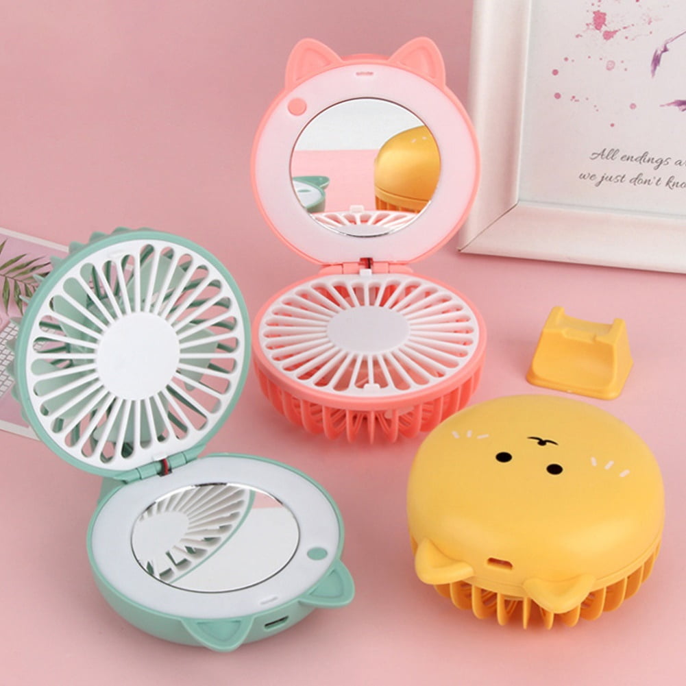 Hesroicy Cute Cat Portable Mini Pocket Fan Rechargeable LED Fill Light