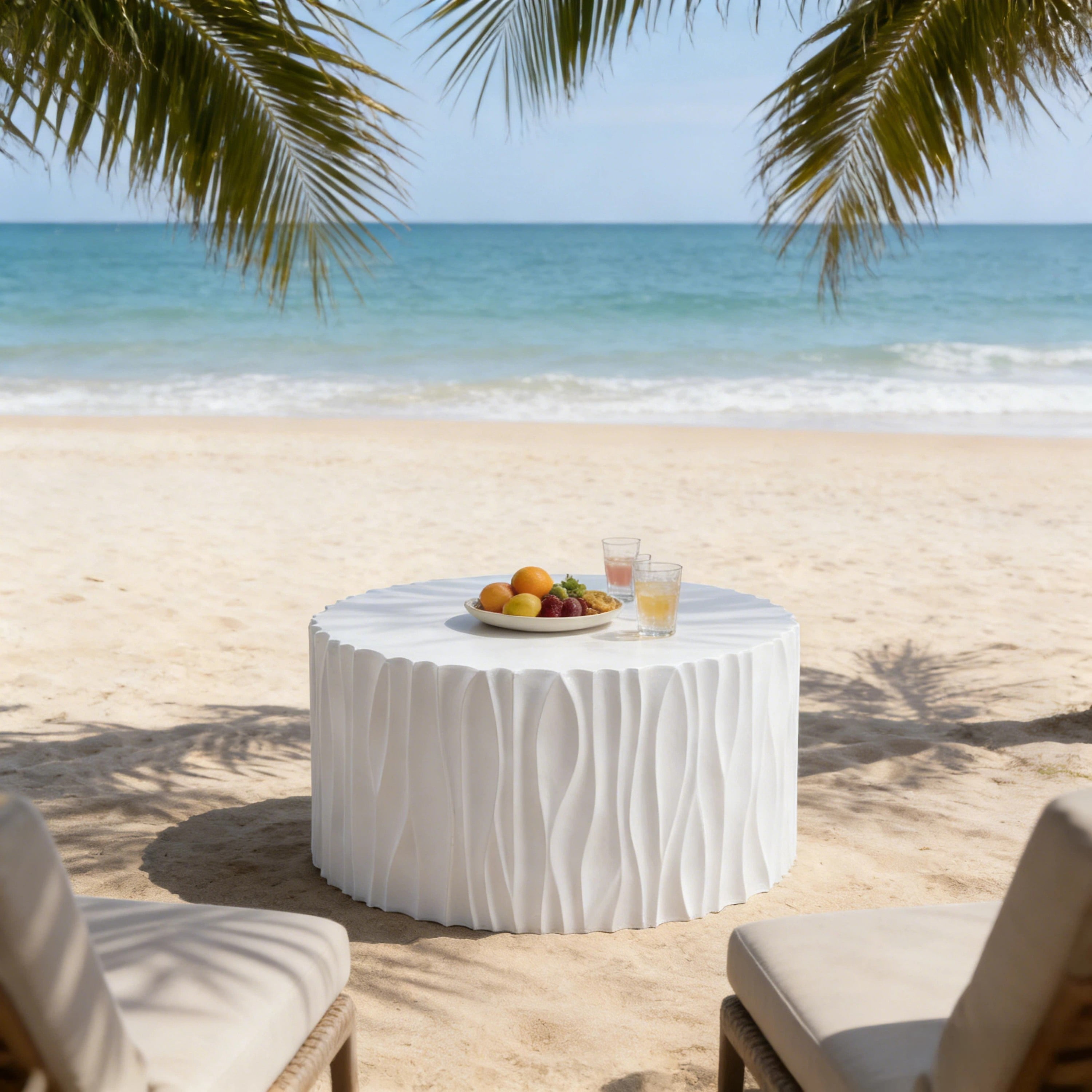 Euroco Modern White Outdoor Coffee Table with Wavy Fluted Design - 26.77" Round, 14.76" H, MGO Material, 66 lbs Capacity, Assembly-Free for Patio, Garden, or Balcony