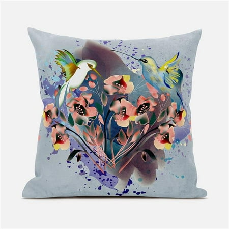 

Amrita Sen Designs CAPL703FSDS-ZP-18x18 18 x 18 in. Hummingbird Love Suede Zippered Pillow with Insert - Brown Blue & Grey