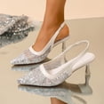 thumbnail image 6 of Miluxas Lace Mesh Slingback Heels for Women Embroidered Kitten Heels Bridal Shoes Pointed Toe Wedding Pumps Silver 9(42), 6 of 9