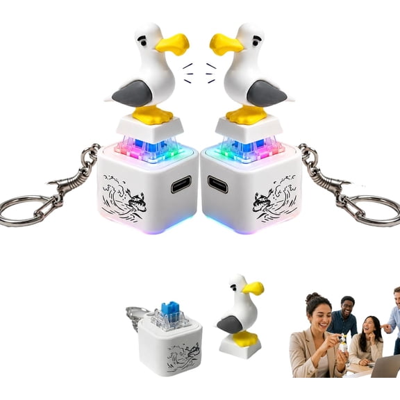 Mine Seagull Button Keychain Noise Maker, Mine Mine Mine Seagulls Fidget Toy with Real Sound LED Light, Rechargeable Interactive Stress Relief Bird Desk Accessory, 2PCS