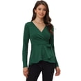 thumbnail image 1 of Blusa Elegante Allegra K Wrap Peplum para Mujer Manga Larga Cuello En V Verde S, 1 of 6