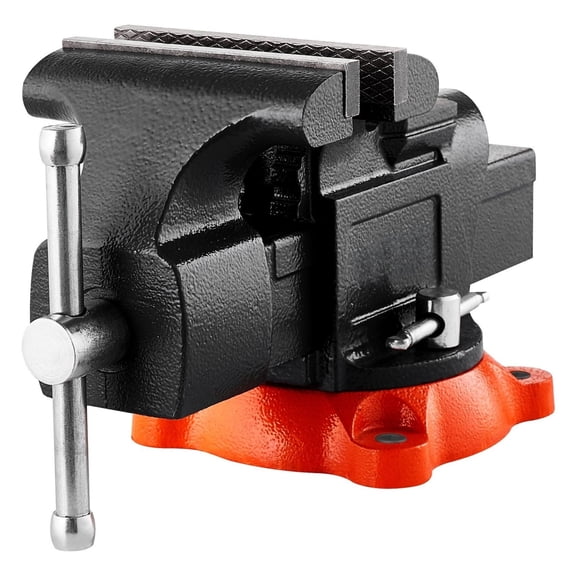 5" Bench Vise - Heavy Duty Ductile Iron Swivel Locking Base, Multipurpose Vise for Metalworking, Woodworking, Repair, 5" Jaw Width, 360° Rotation