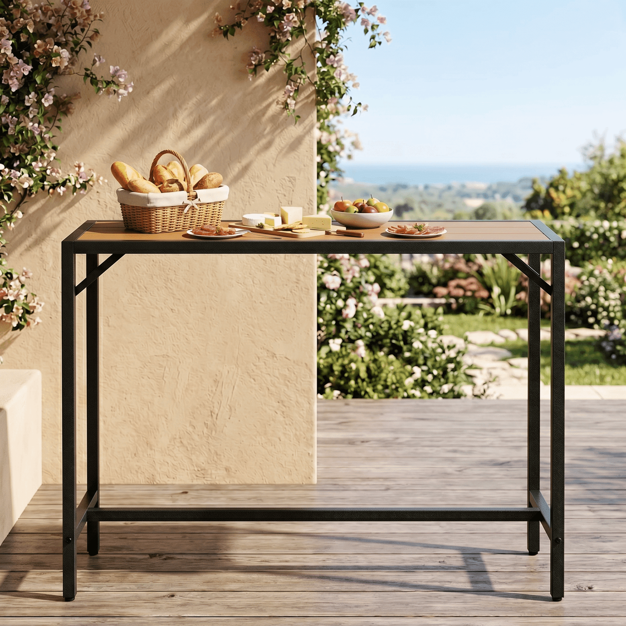 Ktaxon 40in Iron Patio Bar Height Table, Black, Outdoor High Top