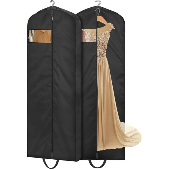 65" Long Garment Bags for Travel Dress Bags for Hanging Clothes 2 Packs Wedding Dress Cover Waterproof Clothes Protector for Closet Storage for Gowns, Tuxedos, Coats, Black