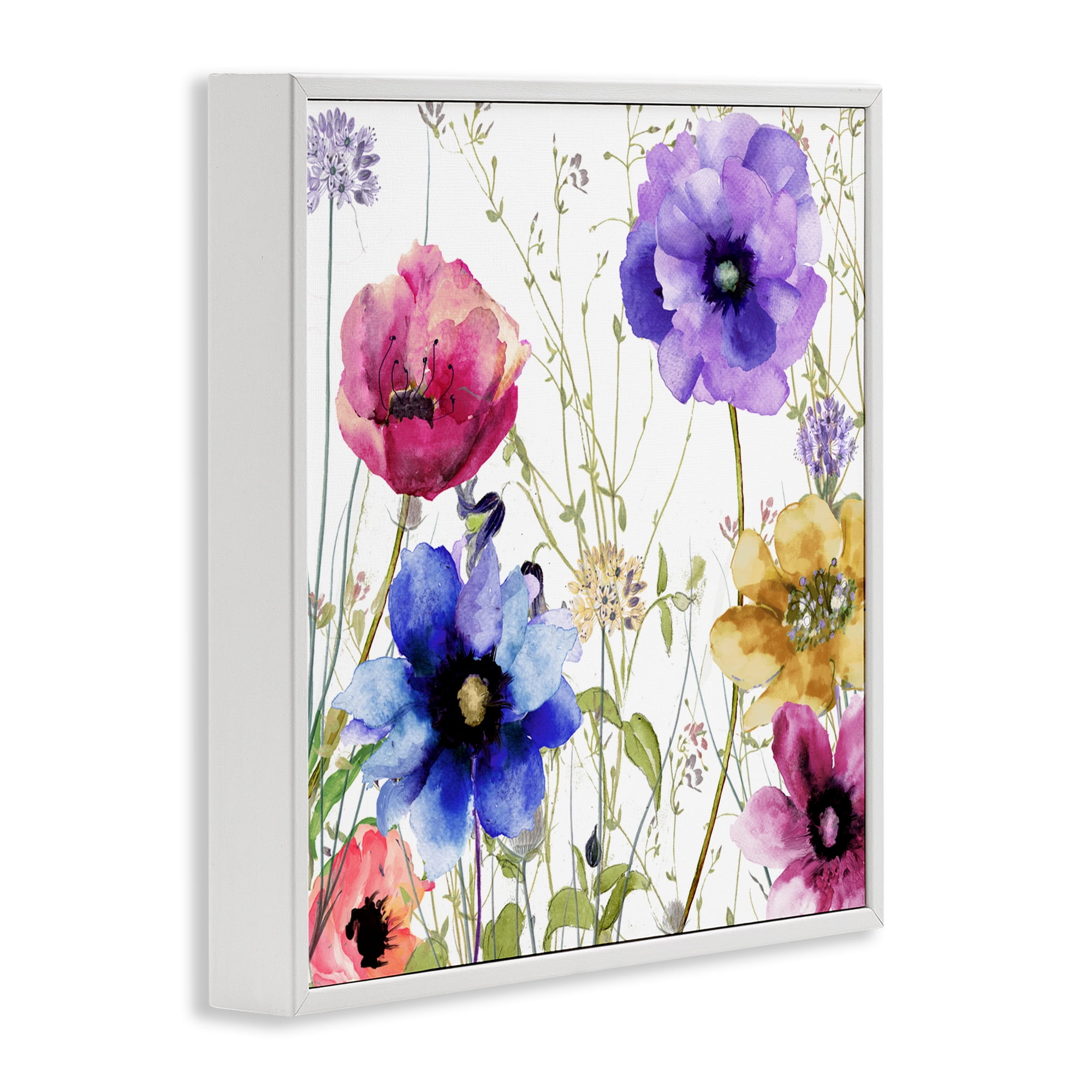 Modern Spring Garden Flowers White Framed Giclee Art, design by Sasha