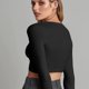 thumbnail image 4 of Cárdigan de punto de manga larga recortada para mujer, botón con cuello en V, para pantalones vaqueros de vestir, negro, 4 of 6