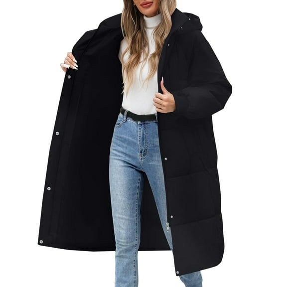 Niaviben Long Puffer Coat Women's Thickened Down Jacket Womens Puffy Jackets Winter Jackets for Women Womens Jackets for Women Trendy Light Jackets for Women Casual Black L