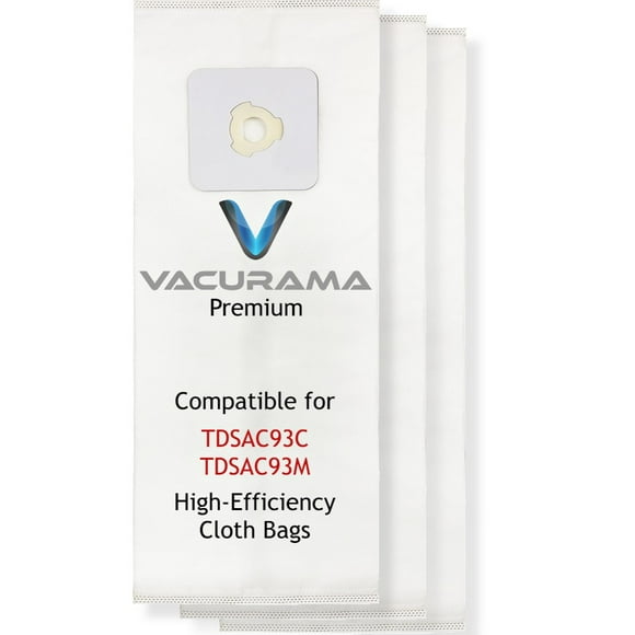 Vacurama Premium Central Vacuum Bags for CycloVac TDSAC93C, MVac TDSAC93M, TDSACM93, TDSAC53M, The Solution 600, 700 Central Vacs Brands - High Efficiency Cloth 3-Notch Opening (Set of 3 Bags)