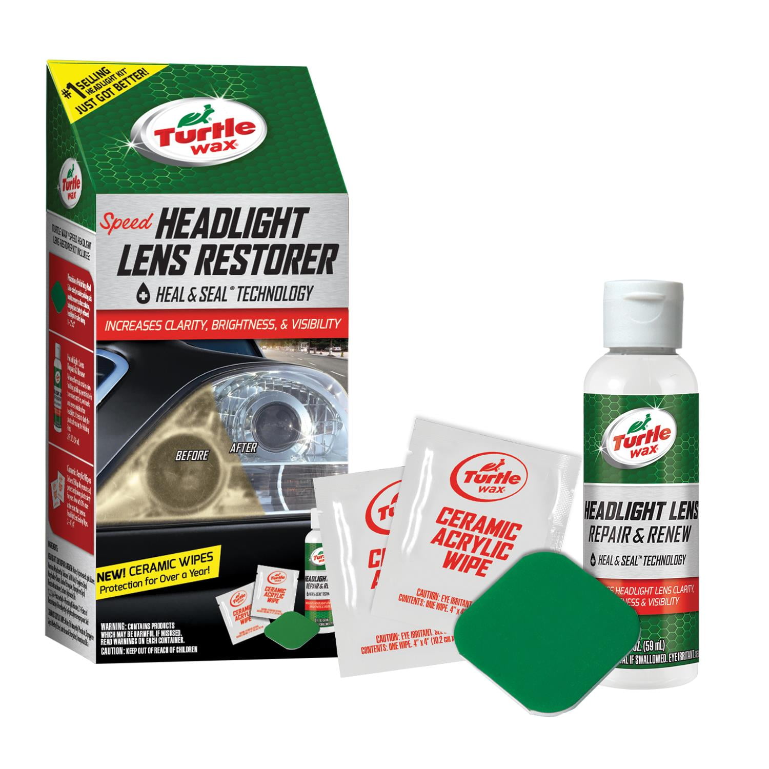 uitroepen regel Respectvol Turtle Wax New Speed Headlight Lens Restorer Kit, Heal and Seal -  Walmart.com