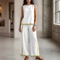 thumbnail image 3 of 2 Piece Sets for Women Color Block Linen Lounge Sets Sleeveless Top Wide Leg Pants Matching Casual Travel Outfit, XL, 3 of 9