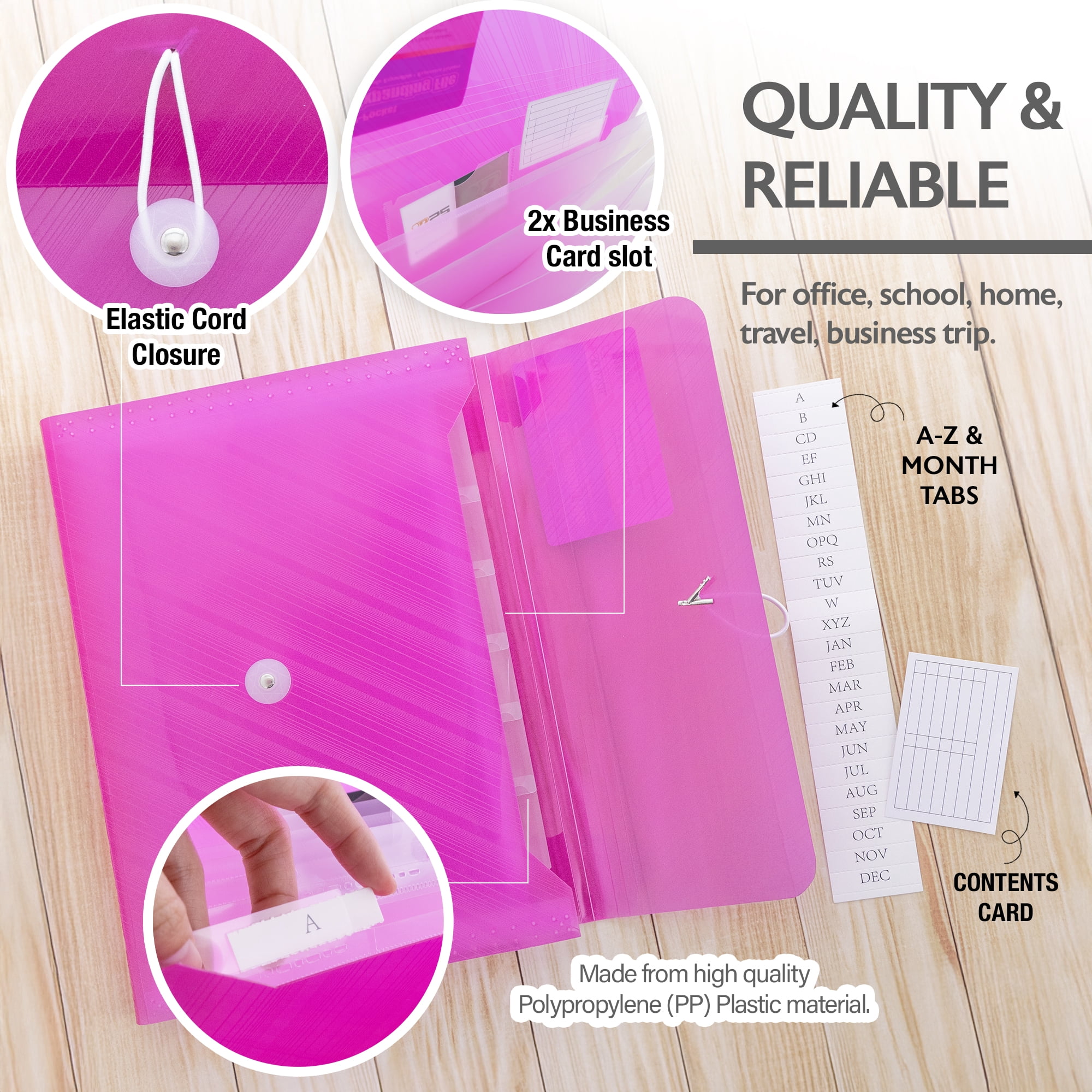 BAZIC Expanding File Folder 7 Pockets A-Z Monthly Tab, Document Envelopes 4-Pack