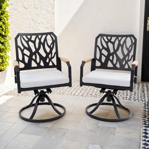 taoruifang Aluminum Outdoor Swivel Rocker Dining Chair- Set of 2 with Outdoor-grade Sunbrella Fabric Cushions