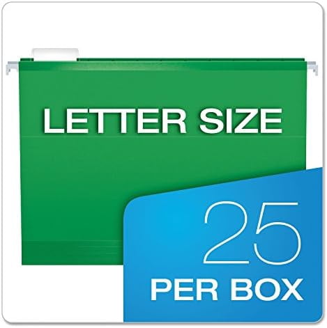 Reinforced Hanging File Folders, Letter Size, Bright Green, 1/5 Cut, 25/BX (4152 1/5 BGR)