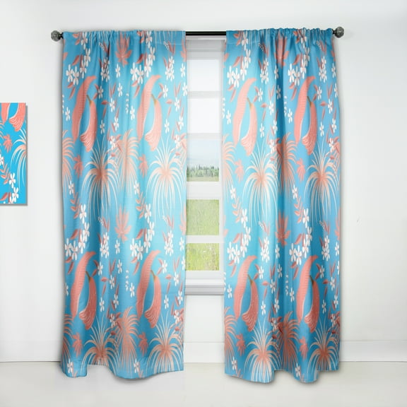 Designart 'Retro Tropical Foliage Coral II' Mid-Century Modern Curtain Panel