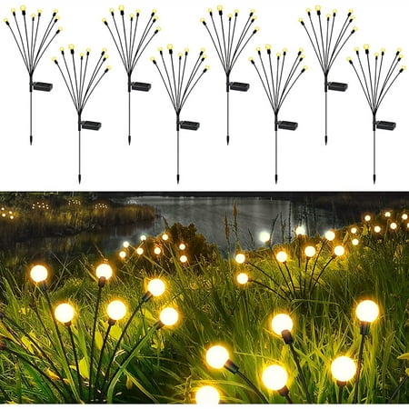 

8 solar garden lights newly upgraded solar swaying lights swaying with the wind solar firefly lights outdoor waterproof landscape decorative lights yard pathway party warm white (8 pack)
