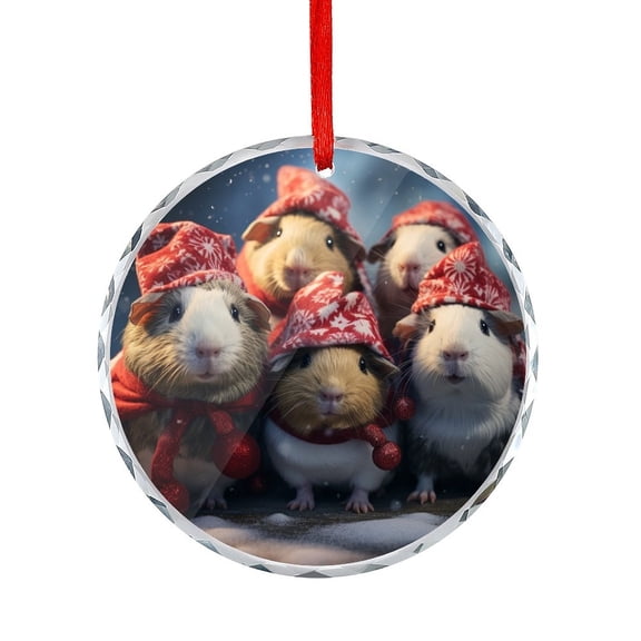 Christmas Ornament Guinea Pigs with Santa Hats Glass Round Ornaments Kawaii Cartoon Pet Xmas Tree Decorations