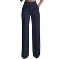 thumbnail image 2 of Women Wide Leg Pants Summer High Waisted Business Casual Work Dress Pants Trousers Slacks Navy Blue M, 2 of 9